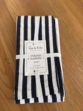Striped Navy and White Cotton Napkins - Surlatable